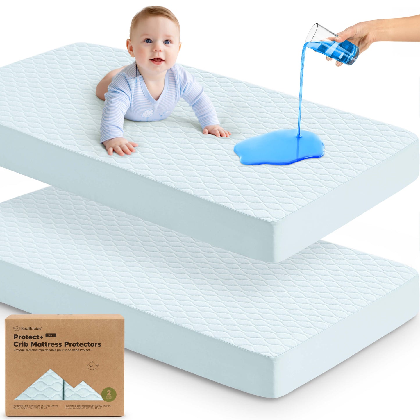 2-Pack Mavy Protect+ Waterproof Crib Mattress Protector 29572299456698