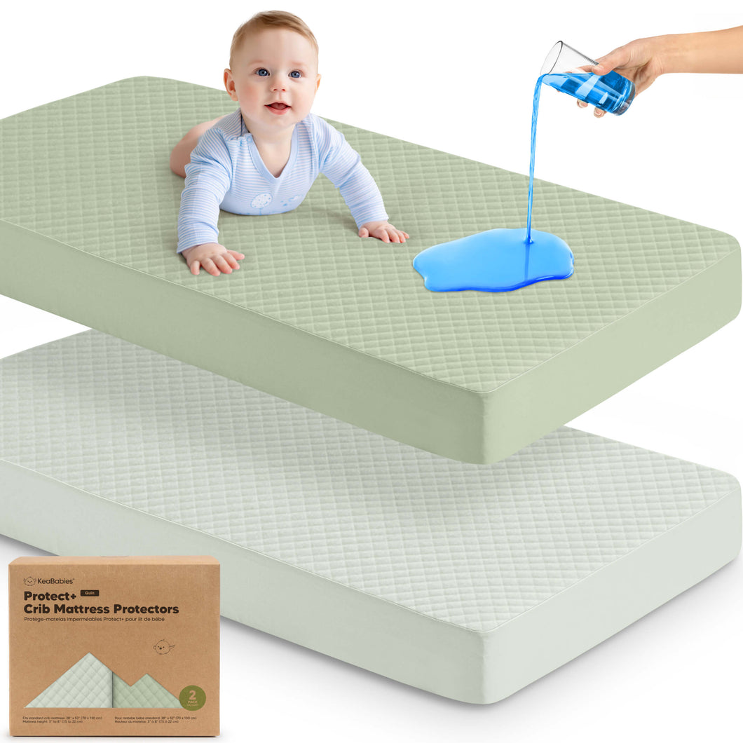 2-Pack Quin Protect+ Waterproof Crib Mattress Protector (Soft Fern)