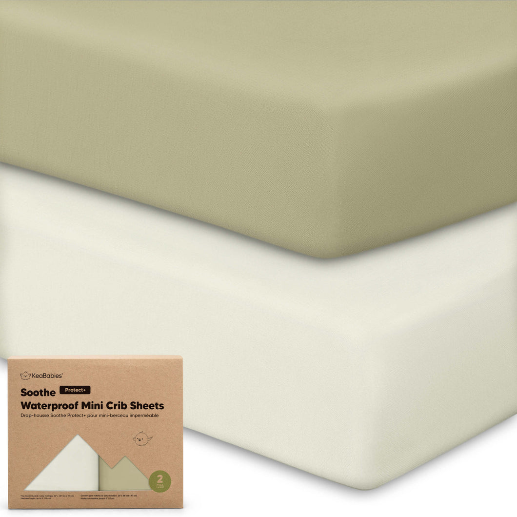 2-Pack Soothe [Protect+] Waterproof Mini Crib Sheets (Oregano)