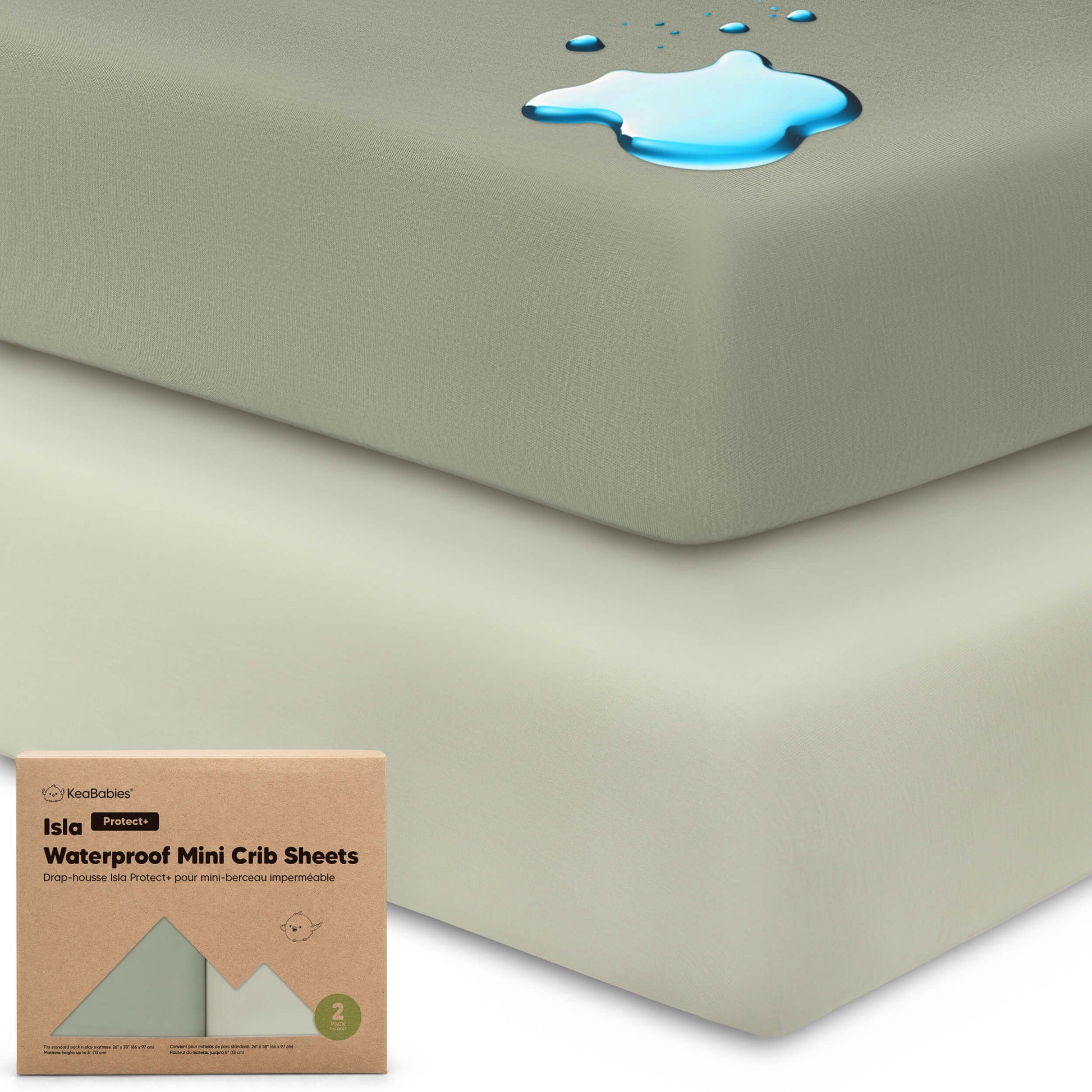 2-Pack Isla [Protect+] Waterproof Mini Crib Sheets 30277872058554