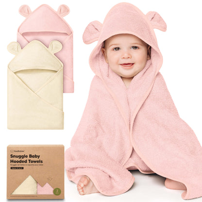 Snuggle baby hooded towels, 2-pack soft plush towels with bear-ear hoods.
 30585540706490