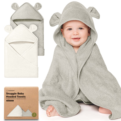 Snuggle baby hooded towels, 2-pack soft plush towels with bear-ear hoods.
 30585532383418