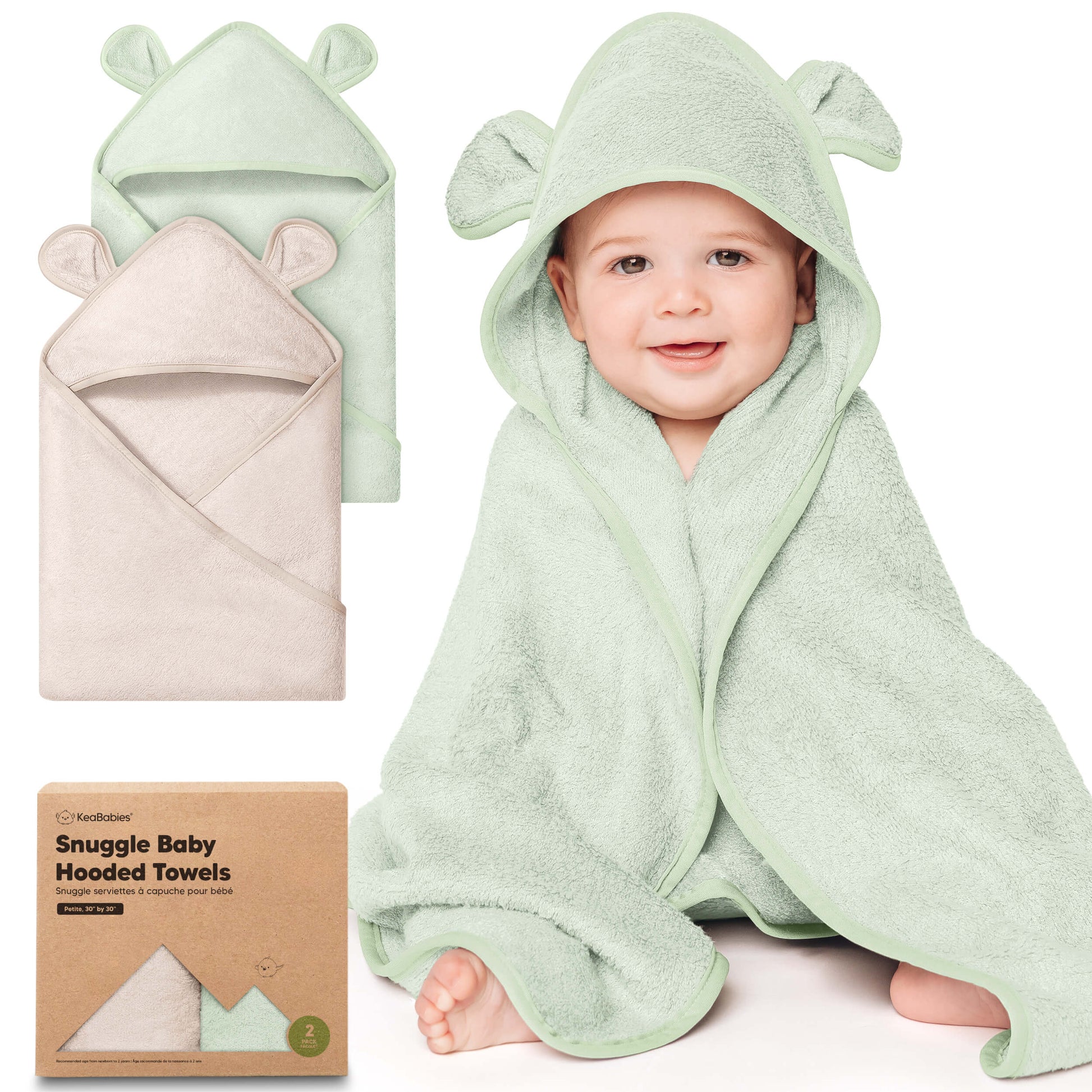 Snuggle baby hooded towels, 2-pack soft plush towels with bear-ear hoods.
 30585538412730