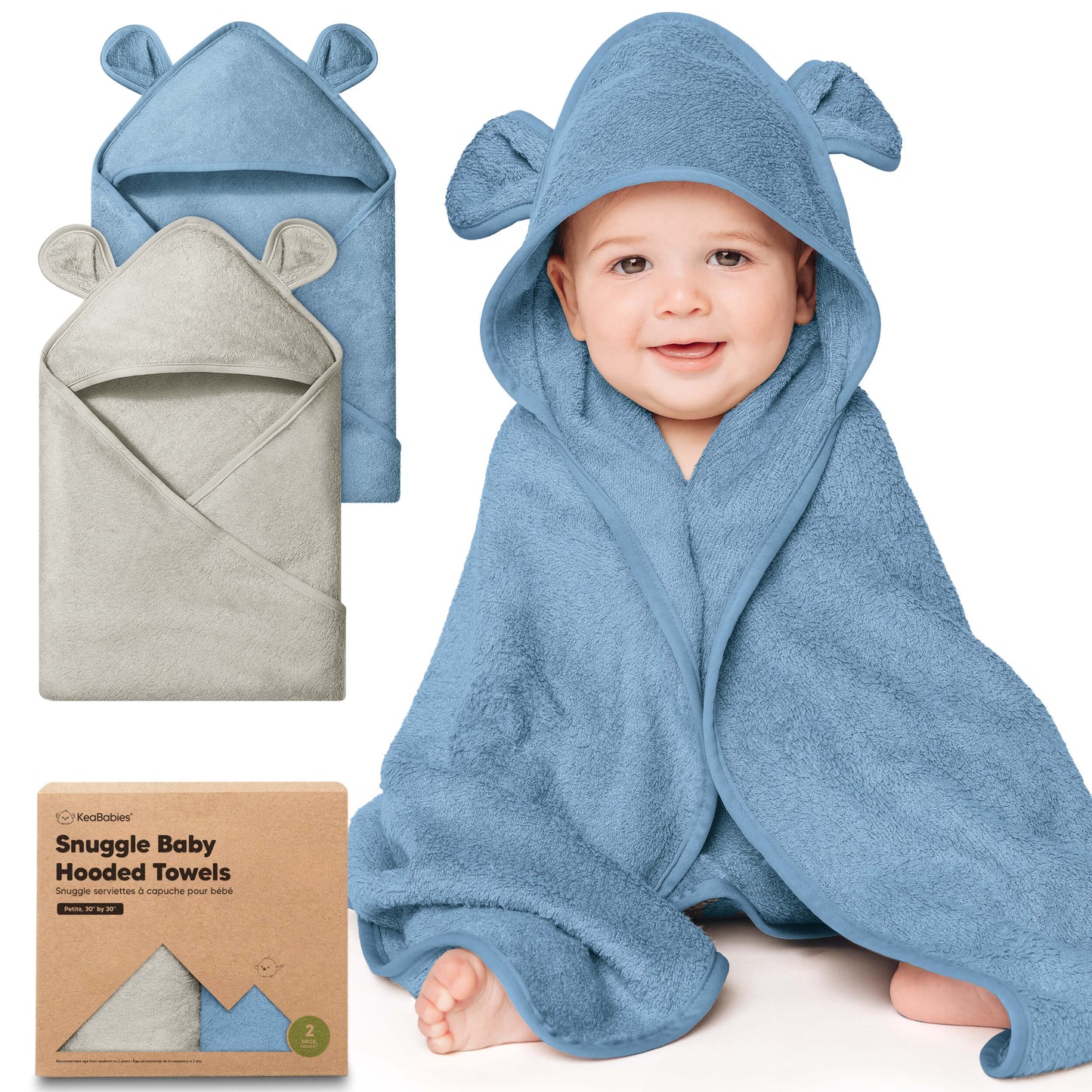 Snuggle baby hooded towels, 2-pack soft plush towels with bear-ear hoods.
 30585537331386