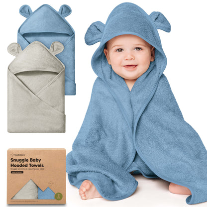 Snuggle baby hooded towels, 2-pack soft plush towels with bear-ear hoods.
 30585537331386