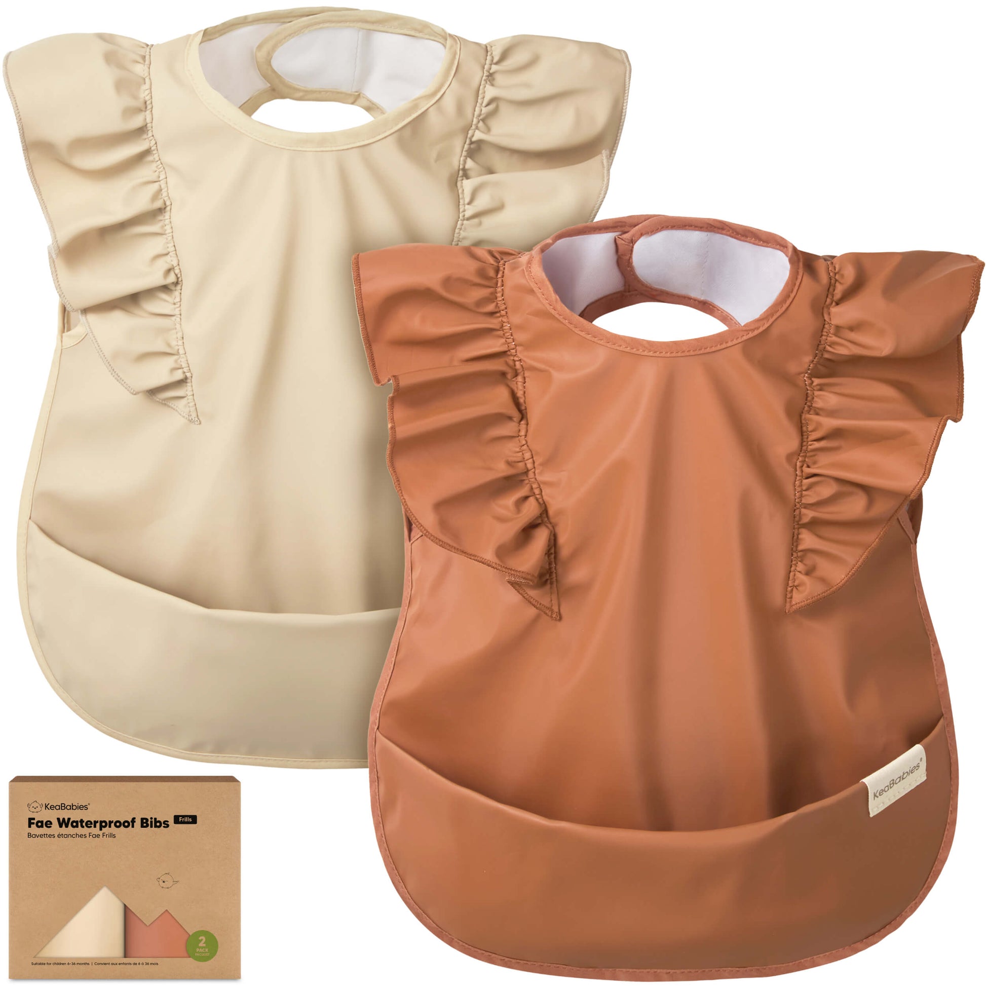 Fae waterproof bibs available in a 2-pack.
 31118879097018