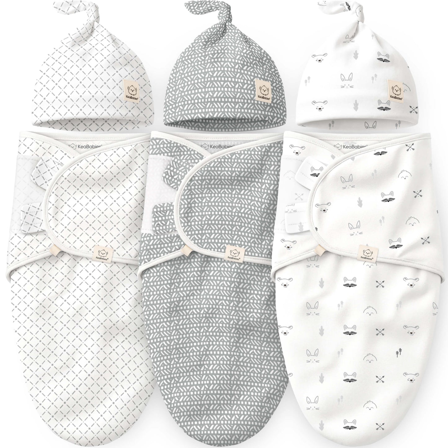 3-Pack Soothe Swaddle Wraps with Knot Hats 32482053128378