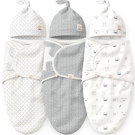 3-Pack Soothe Swaddle Wraps with Knot Hats