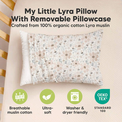 My Little Lyra Pillow With Removable Pillowcase, Crafted from 100% organic cotton Lyra muslin, Breathable muslin cotton, Ultra-soft, Washer & dryer friendly, OEKO TEX Standard 100 31377283678394