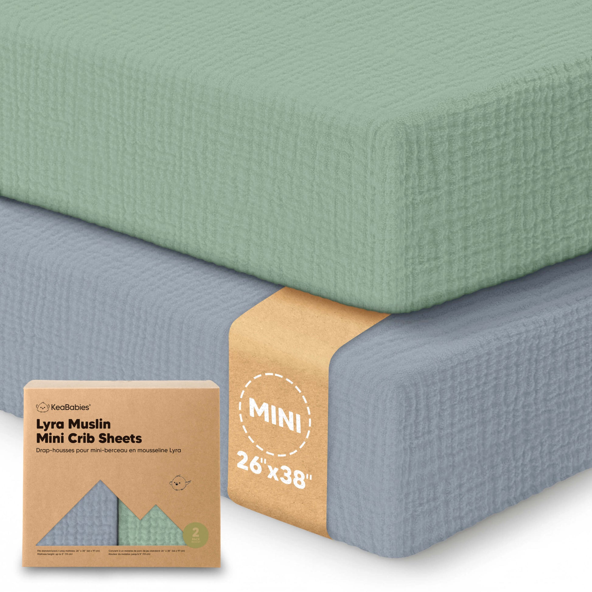 2-Pack Lyra Muslin Mini Crib Sheets 32150286139578