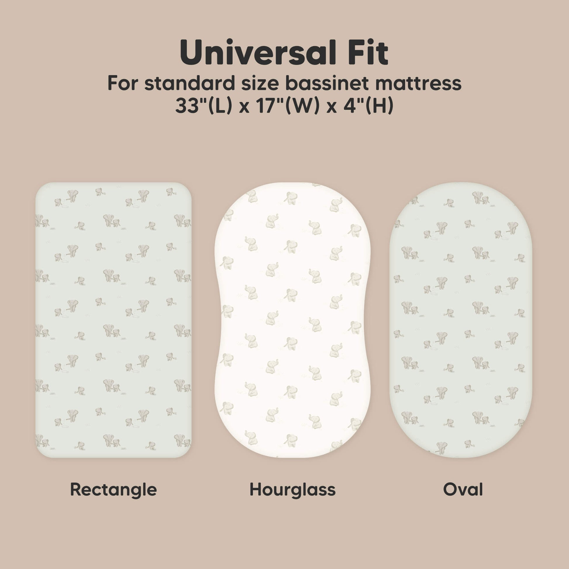 Universal Fit - For standard size bassinet mattress 33inches (L) x 17inches (W) × 4inches (H) (Rectangle, Hourglass and Oval) 31861320253626