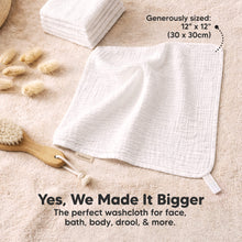 Load image into Gallery viewer, Yes, We Made It Bigger - The perfect washcloth for face, bath, body, drool, &amp; more. Generously sized: 12" x 12" (30 x 30cm)
