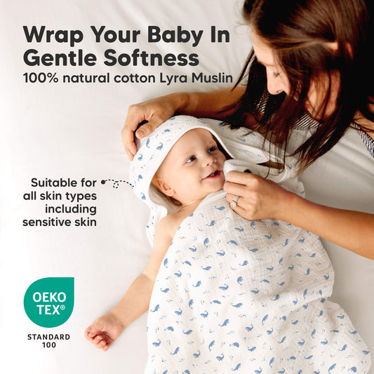 Wrap Your Baby In Gentle Softness - 100% natural cotton Lyra Muslin 
Suitable for all skin types including sensitive skin 
OEKO TEX Standard 100 -on-hover