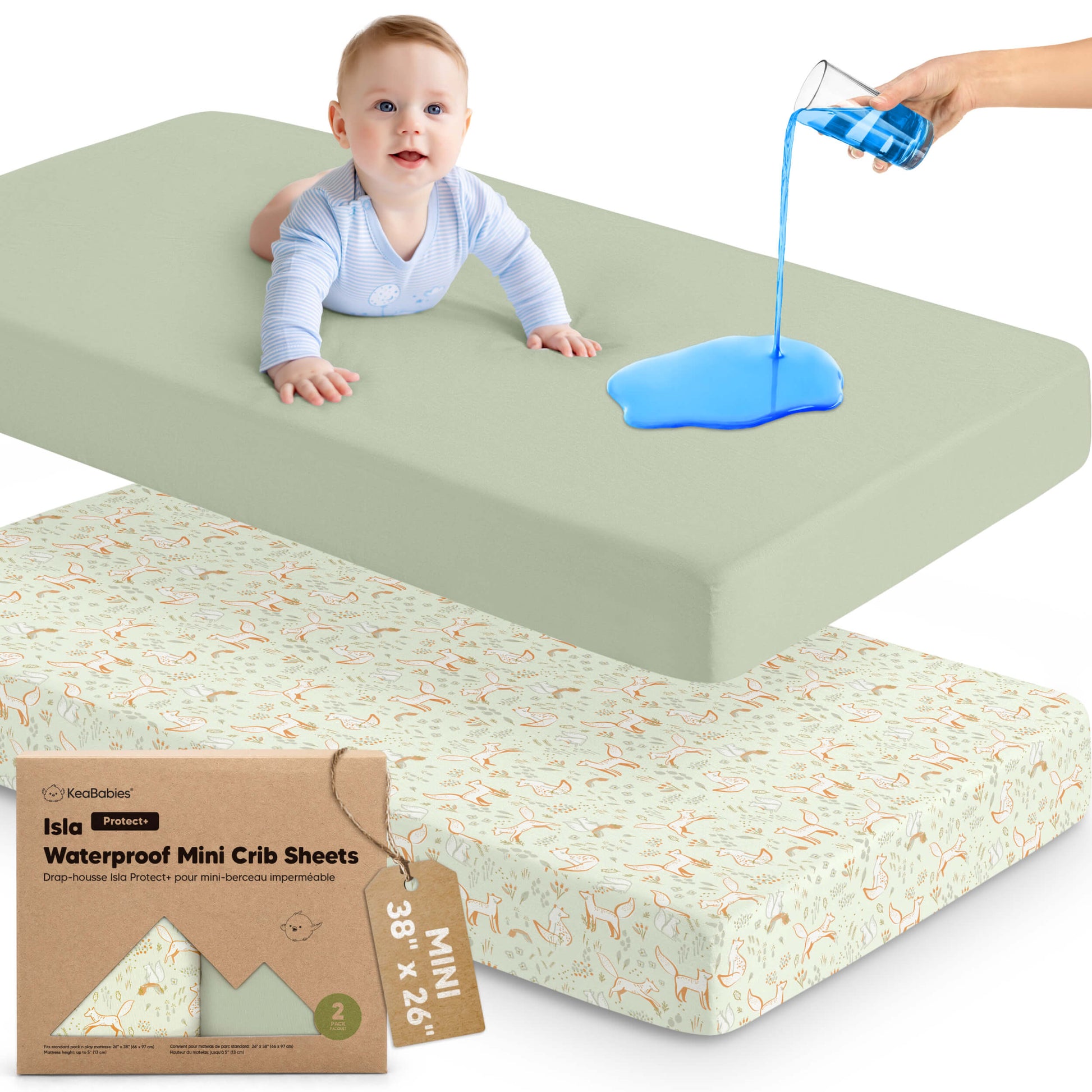 2-Pack Isla [Protect+] Waterproof Mini Crib Sheets 32113674191034