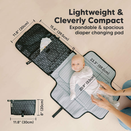 Lightweight & Cleverly Compact - Expandable & spacious diaper changing pad (size at 23.3 inches long x 20.9 wide)