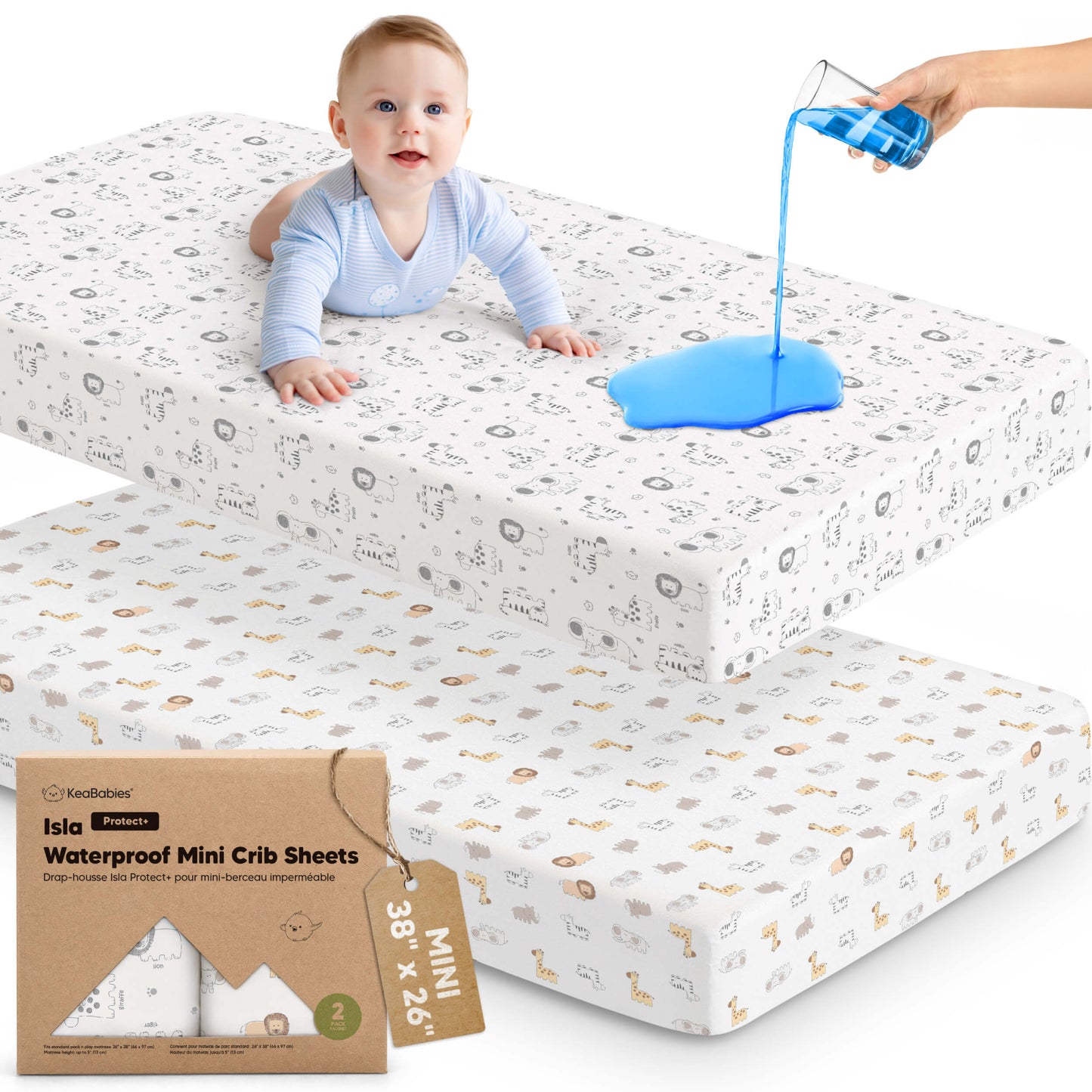 2-Pack Isla [Protect+] Waterproof Mini Crib Sheets 32113697751226