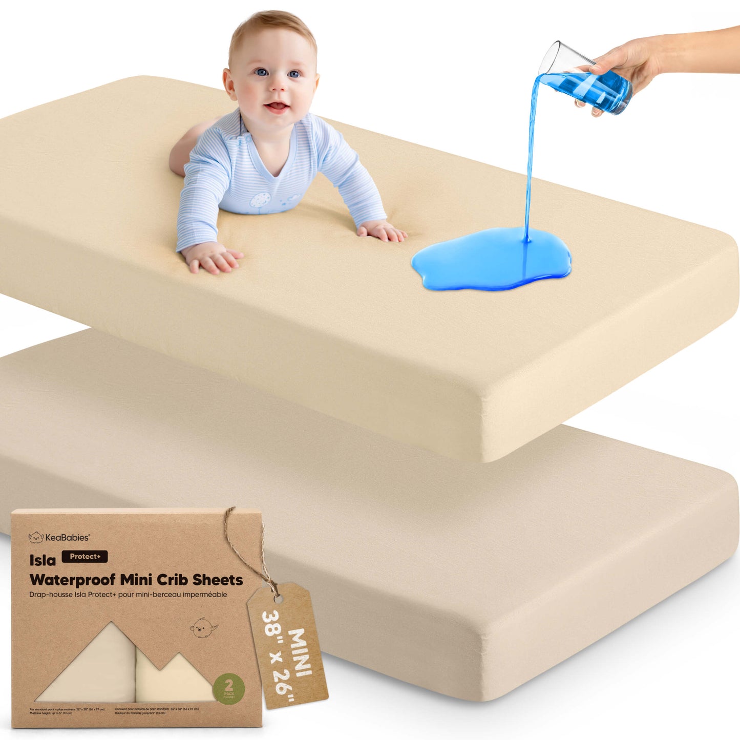 2-Pack Isla [Protect+] Waterproof Mini Crib Sheets 32113669472442