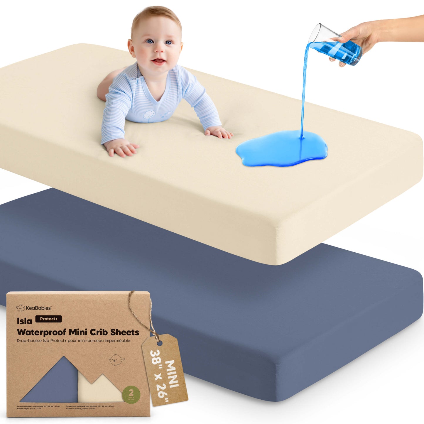 2-Pack Isla [Protect+] Waterproof Mini Crib Sheets 32113697095866