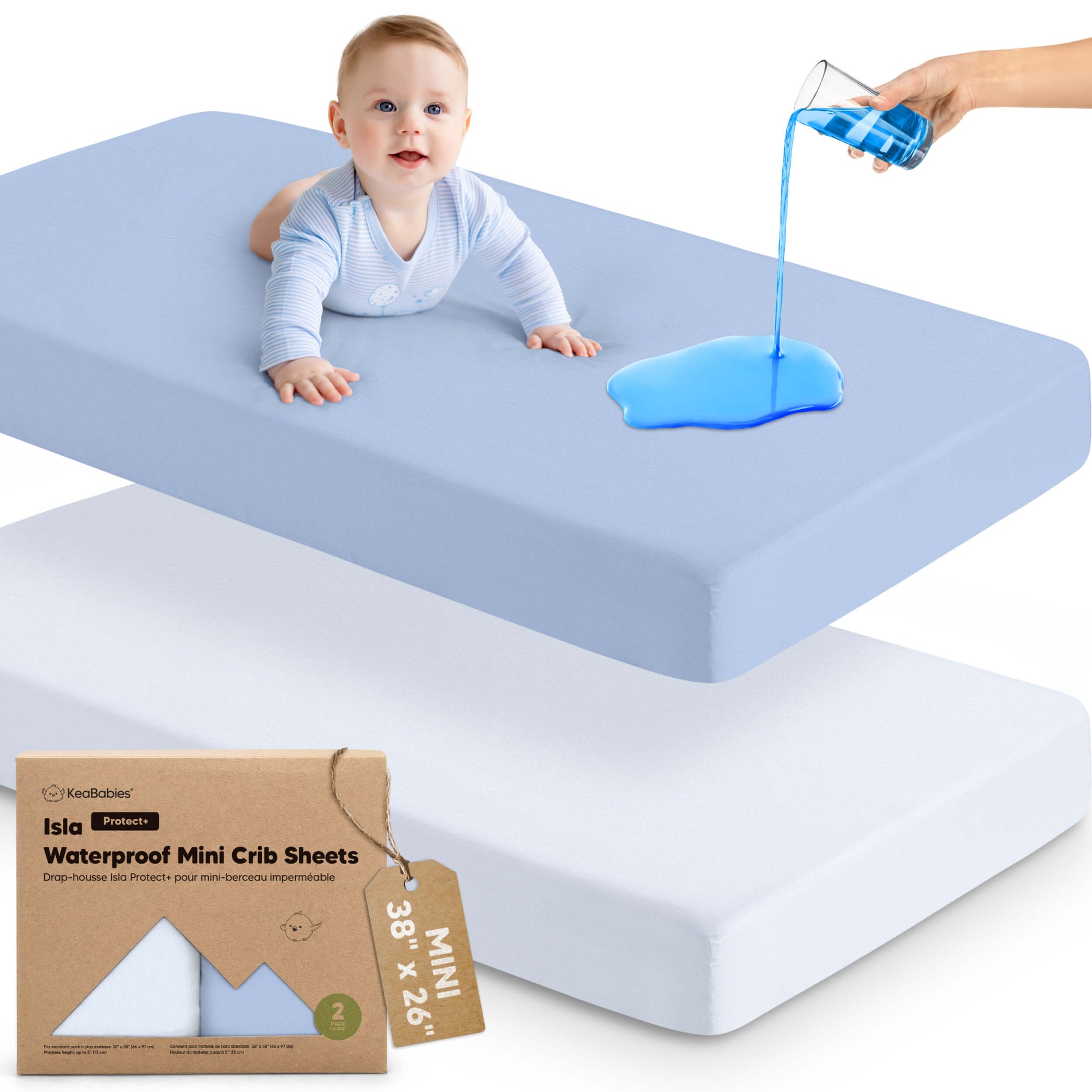 2-Pack Isla [Protect+] Waterproof Mini Crib Sheets 32113700372666