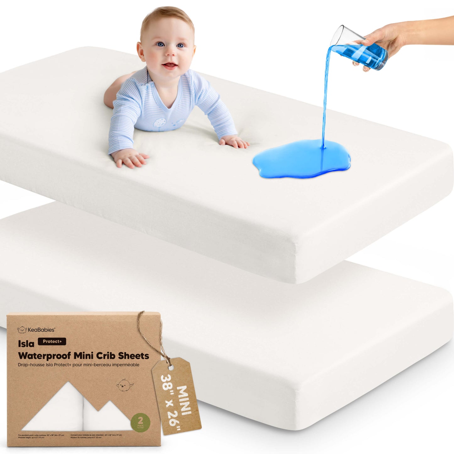 2-Pack Isla [Protect+] Waterproof Mini Crib Sheets 32113708204218