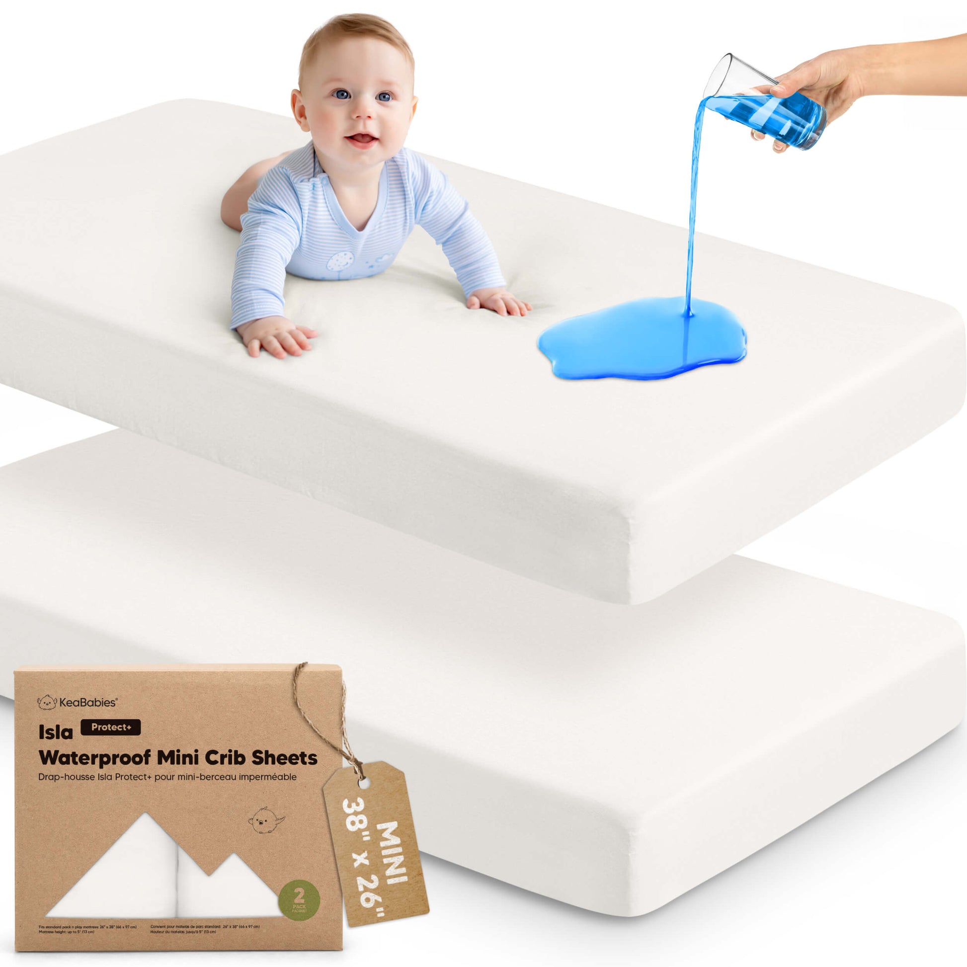2-Pack Isla [Protect+] Waterproof Mini Crib Sheets 32113708204218