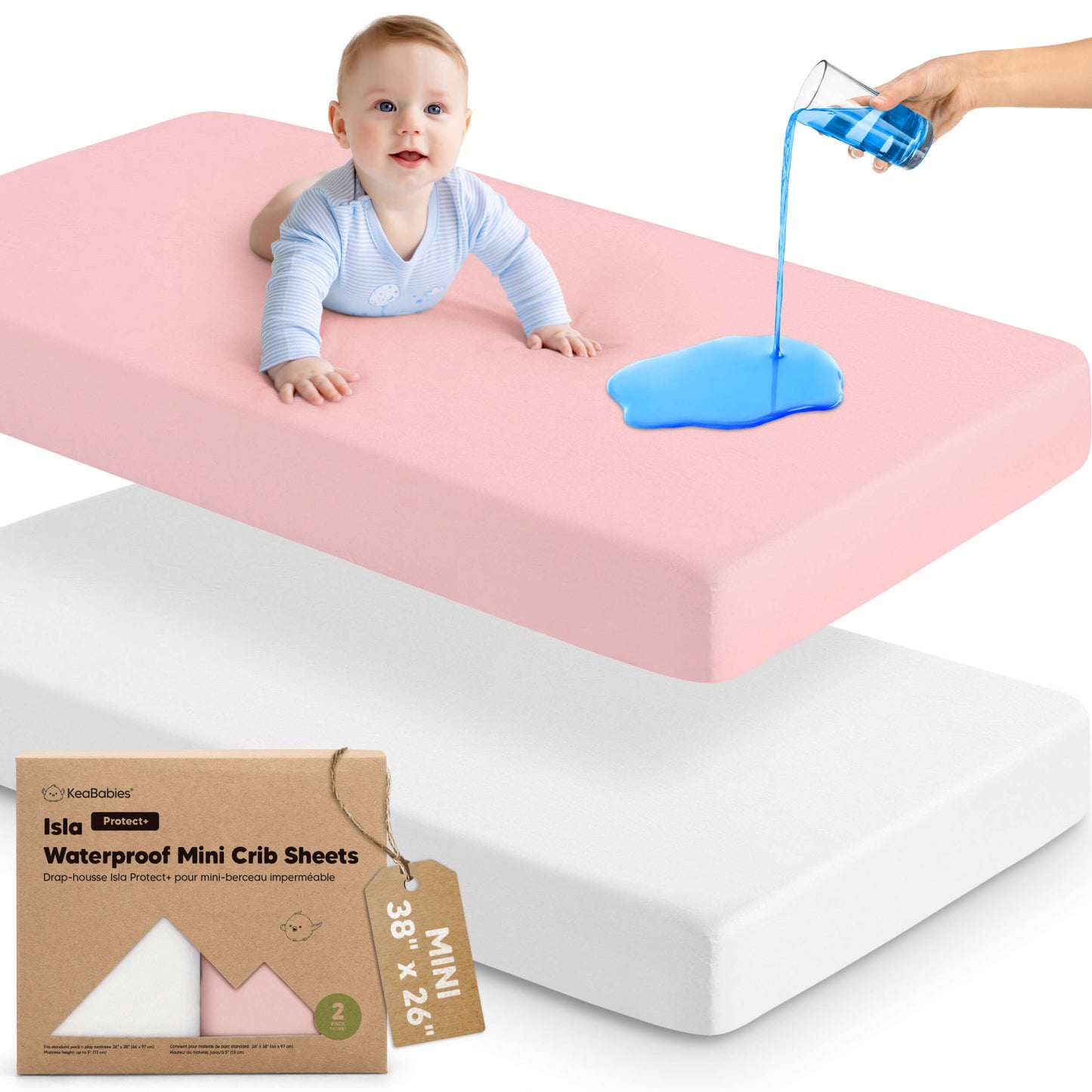 2-Pack Isla [Protect+] Waterproof Mini Crib Sheets 32113698668730