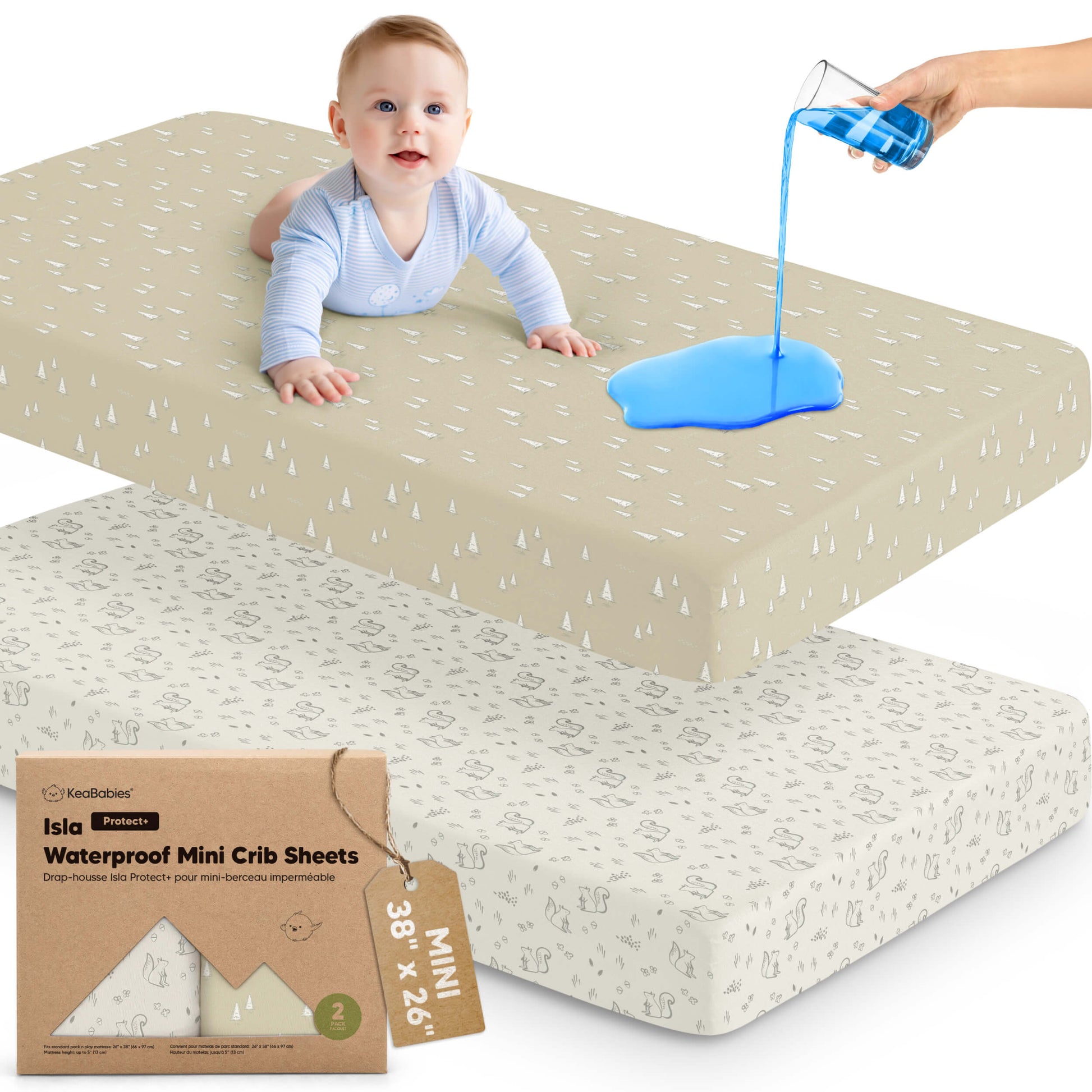 2-Pack Isla [Protect+] Waterproof Mini Crib Sheets 32113701060794