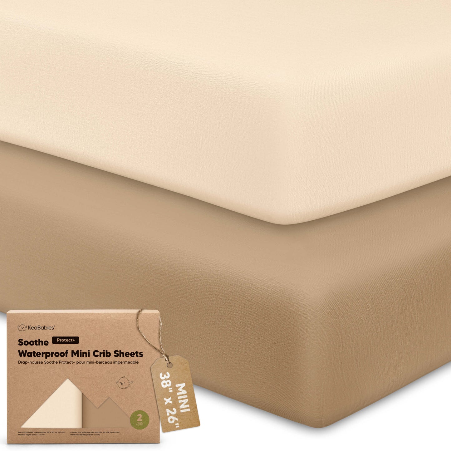 2-Pack Soothe [Protect+] Waterproof Mini Crib Sheets 32655339421882