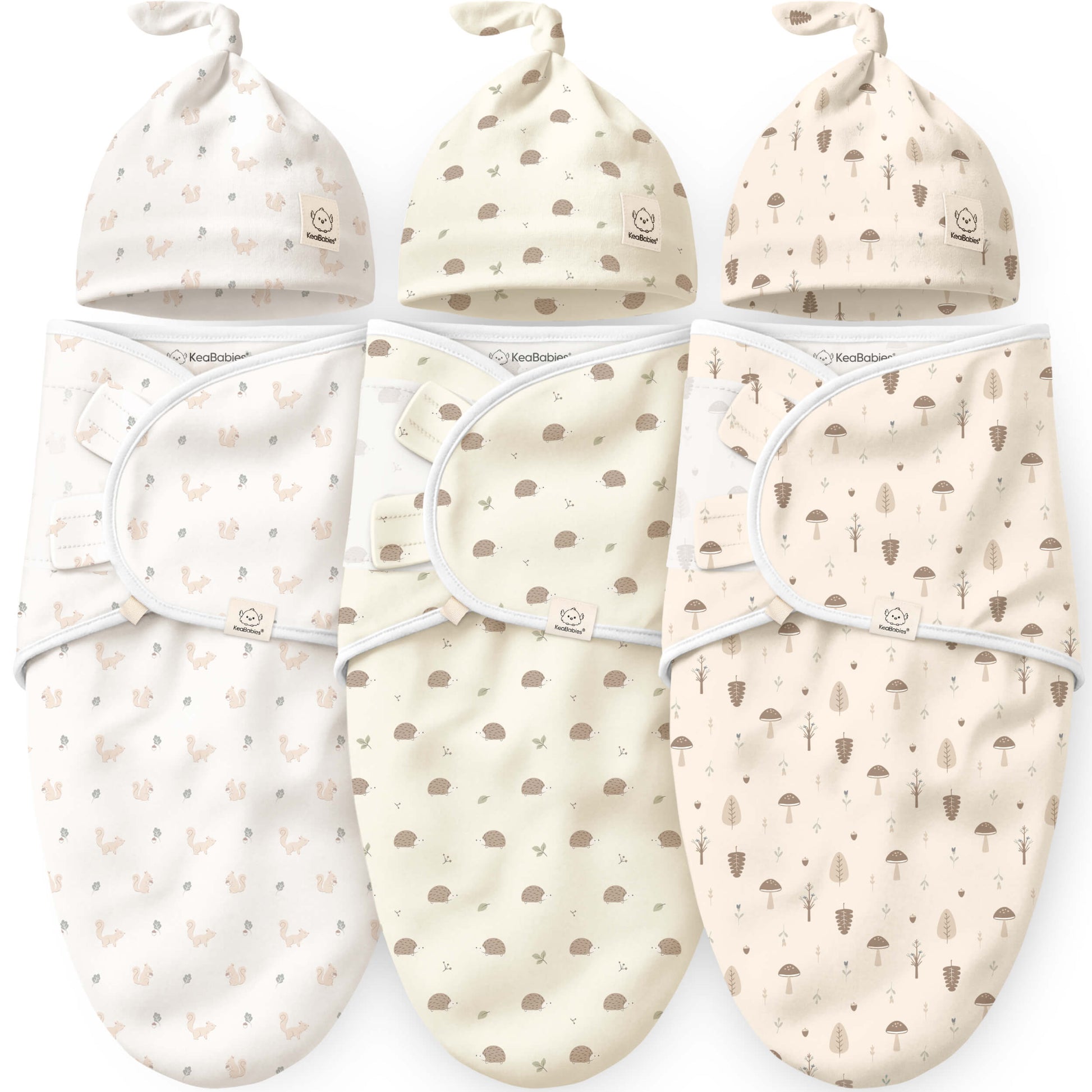 3-Pack Soothe Swaddle Wraps with Knot Hats 32482046967994