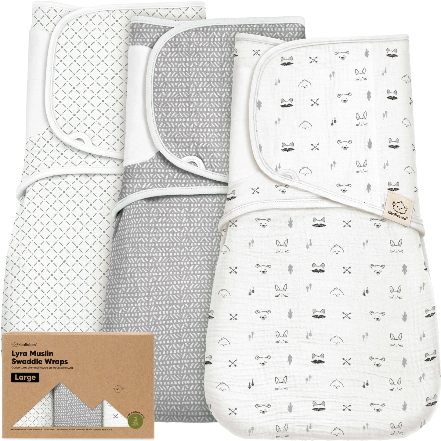 3-Pack Lyra Muslin Swaddle Wraps 32635926511802