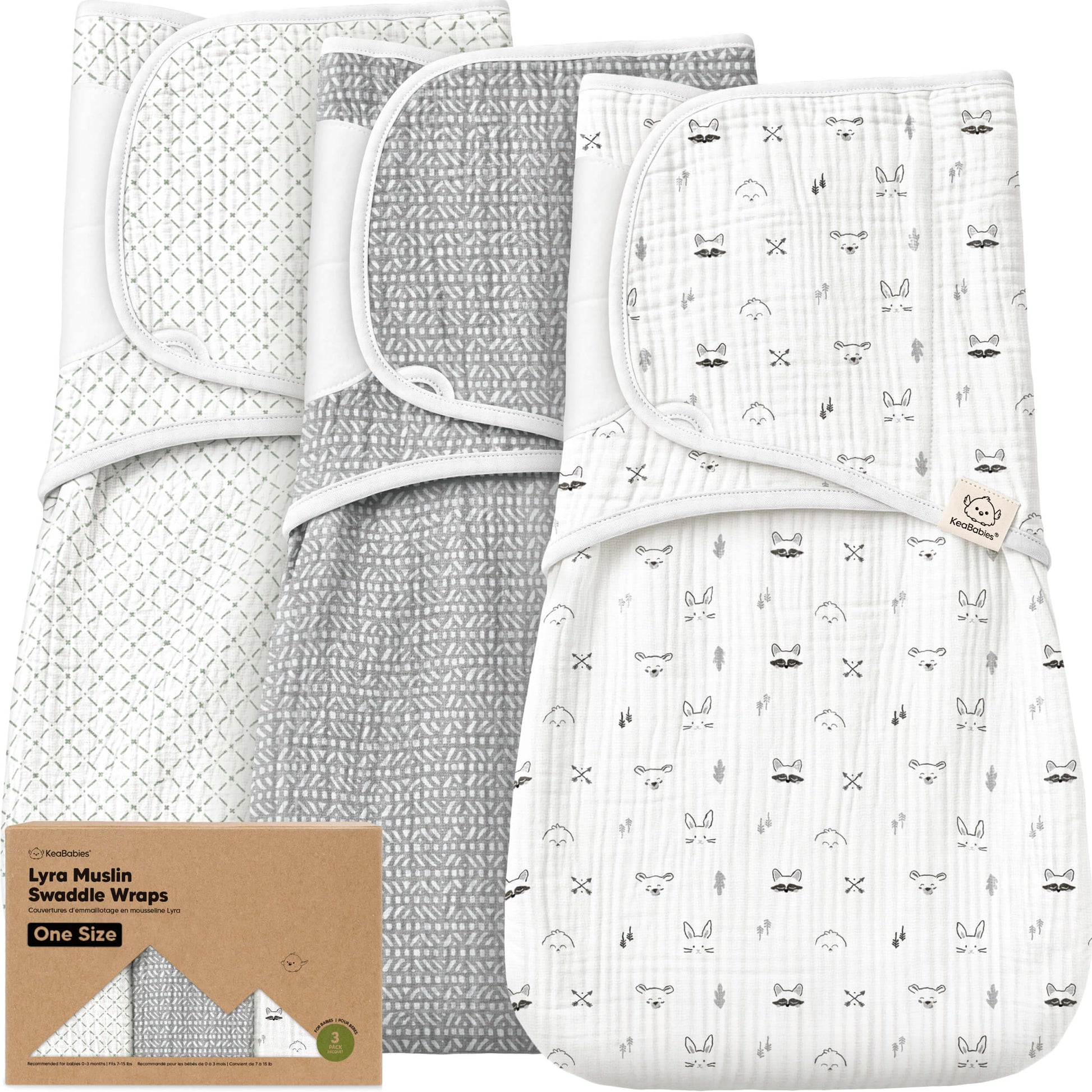 3-Pack Lyra Muslin Swaddle Wraps 33586307039418