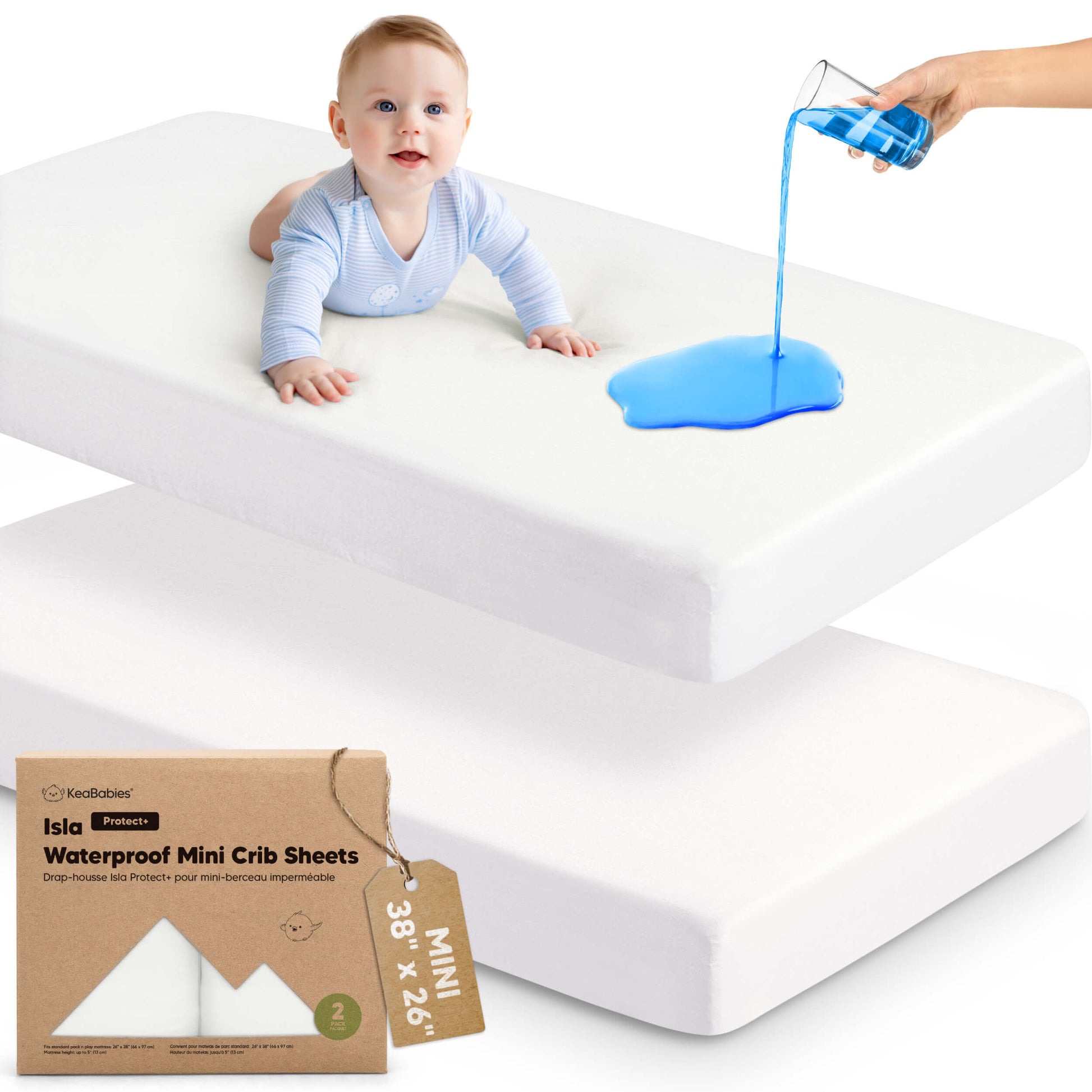 2-Pack Isla [Protect+] Waterproof Mini Crib Sheets 33650556207290