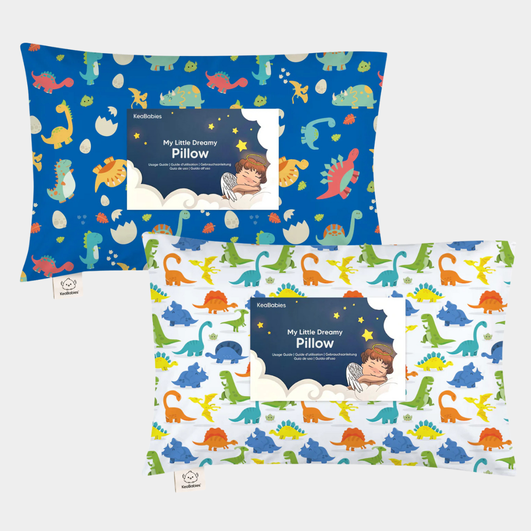 A set of two colorful toddler pillows with playful prints designed for comfort and everyday use.
 29459083034810