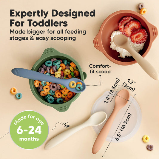 Expertly Designed For Toddlers, made bigger for all feeding stages and easy scooping, comfort fit scoop, suitable for 6–24 months, measures about 6.5 in (16.5 cm).-on-hover