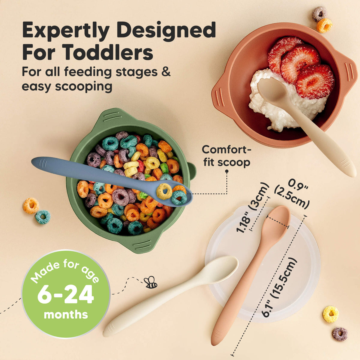 Expertly Designed For Toddlers, Made bigger for all feeding stages & easy scooping, Comfort-fit scoop, Made for age 1-3 years. Dimensions - 1.18 inches x 0.9 inches x  6.1 inches or 3cm x 2.5cm x 15.5cm
 46203617870010