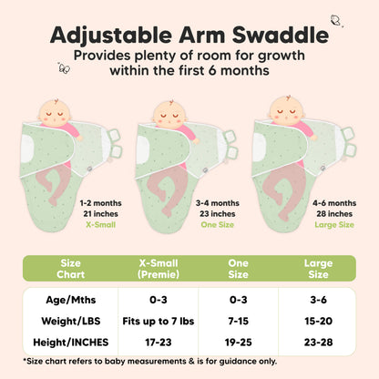 Adjustable Arm Swaddle - Provides plenty of room for growth within the first 6 months (1-2 months, 21 inches X-Small) (3-4 months, 23 inches One Size) (4-6 months, 28 inches Large Size) 46191834693818