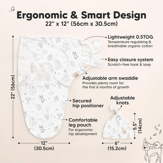 3-Pack Soothe Swaddle Wraps with Knot Hats (Aspire)