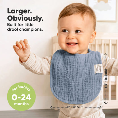 Larger. Obviously. - Built for little drool champions. For babies 0-24 months. (size at 6.5" length x 8" wide) 34121506357434