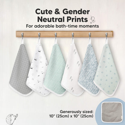 Cute & Gender Neutral Prints 
For adorable bath-time moments
Generously sized - 10"(25cm) x 10" (25cm)  30143624937658