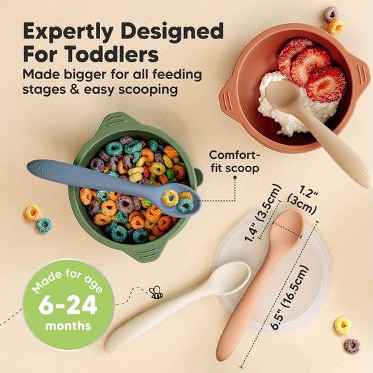 Expertly Designed For Toddlers, made bigger for all feeding stages and easy scooping, comfort fit scoop, suitable for 6–24 months, measures about 6.5 in (16.5 cm).-on-hover
