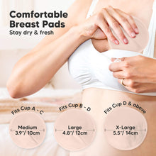 Load image into Gallery viewer, Comfortable Breast Pads - Stay dry &amp; fresh. Medium sized at 3.9" / 10cm - Fits Cup A - C, Large sized at 4.8" / 12cm - Fits Cup B - D, X-Large sized at 5.5" / 14cm - Fits Cup D &amp; above
