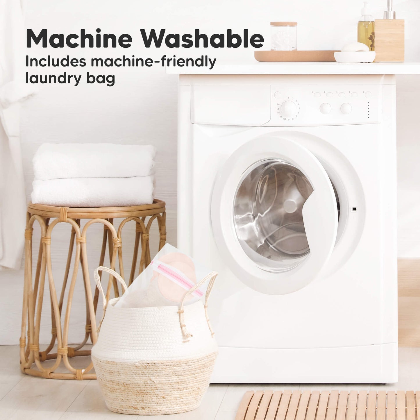 Machine Washable includes machine-friendly laundry bag 32254775165114