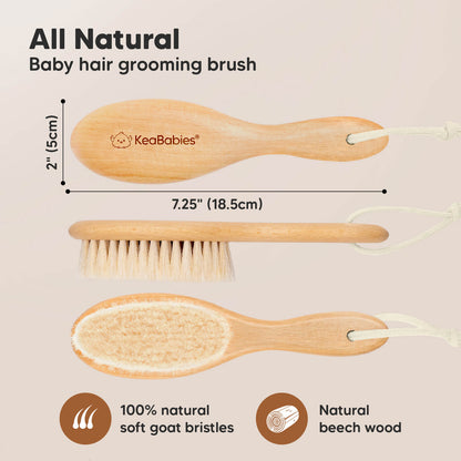 All Natural - Baby hair grooming brush, size 7.25" x 2" (100% natural soft goat bristles and Natural beech wood) 25883499266234