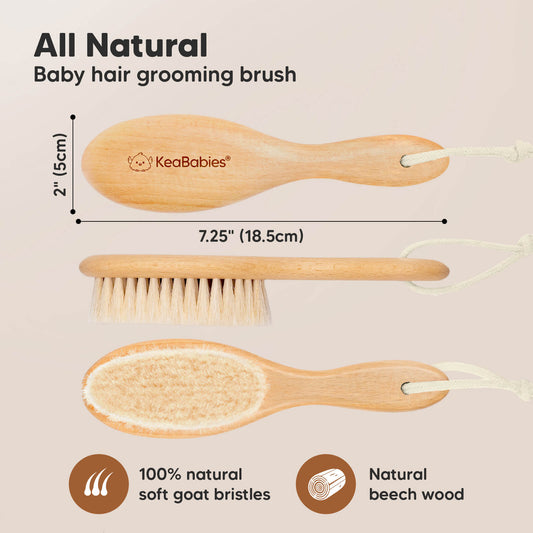 All Natural - Baby hair grooming brush, size 7.25" x 2" (100% natural soft goat bristles and Natural beech wood)-on-hover