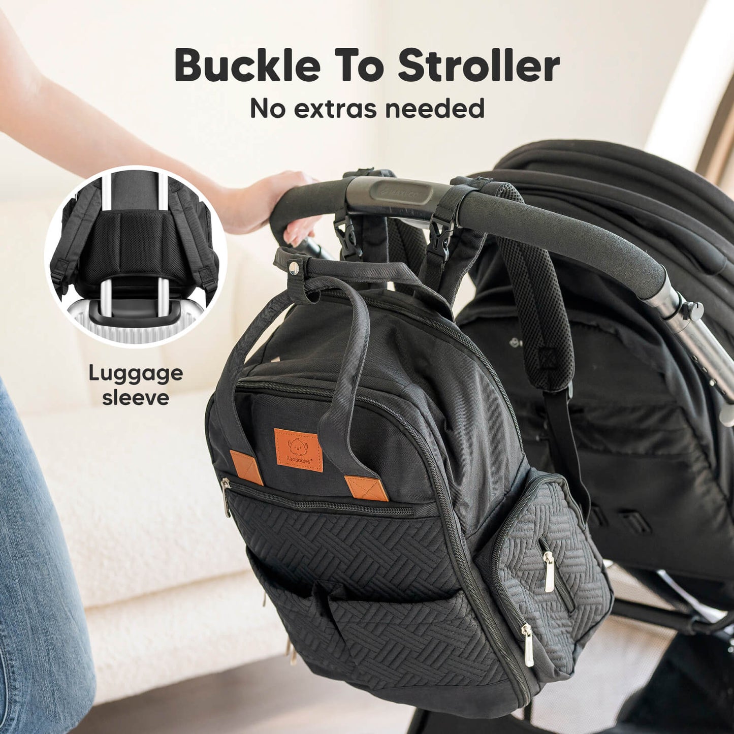 Buckle To Stroller: No extras needed, luggage sleeve
 26032740991162