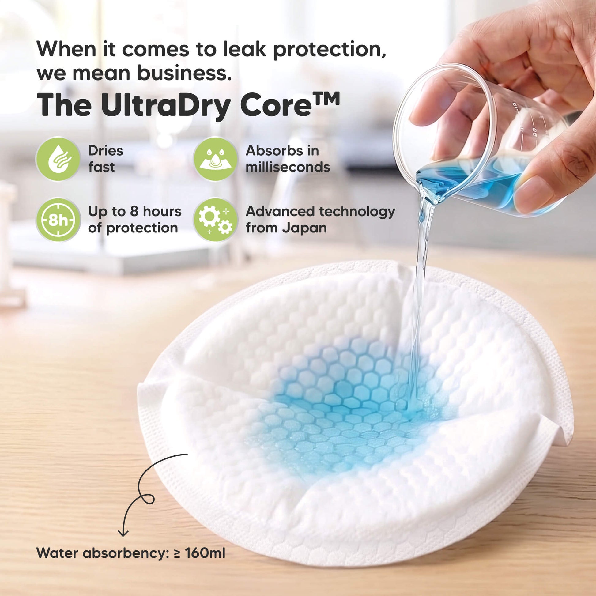  When it comes to leak protection, we mean business. - The UltraDry Core™ (Dries fast, Absorbs in milliseconds, Up to 8 hours of protection, and Advanced technology from Japan) Water absorbency: ≥ 160ml
 32880658514106