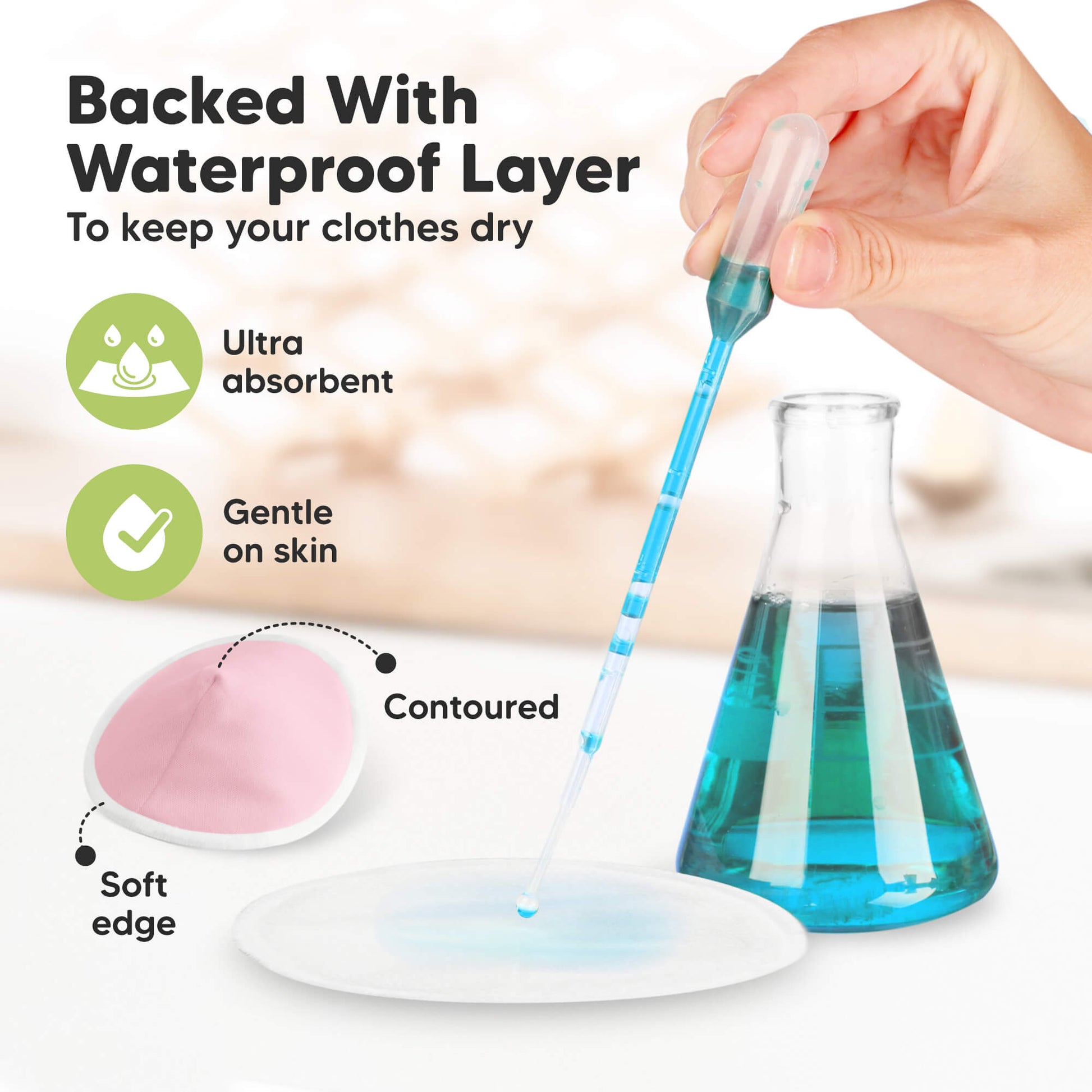 Backed With Waterproof Layer - To keep your clothes dry. Ultra absorbent. Gentle on skin. Has Contoured and Soft edge shape.  32020176371898