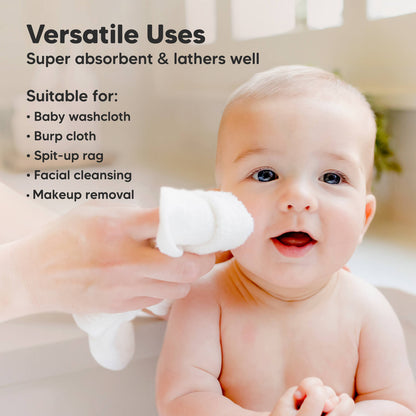 Versatile Uses: Super absorbent & lathers well, Suitable for baby washcloth, Burp cloth, Spit-up rag, Facial cleansing, Makeup removal
 26661863686330