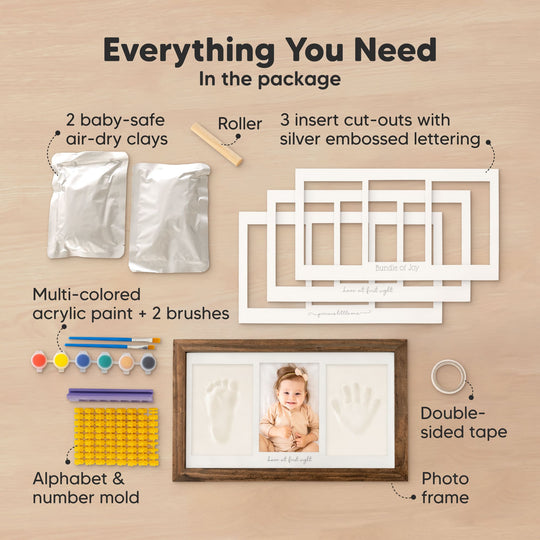 Baby Handprint & Footprint Keepsake Duo Frame (Medium Oak)