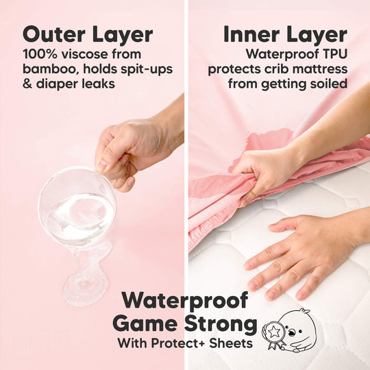 2-Pack Isla [Protect+] Waterproof Mini Crib Sheets (Mist Rose)